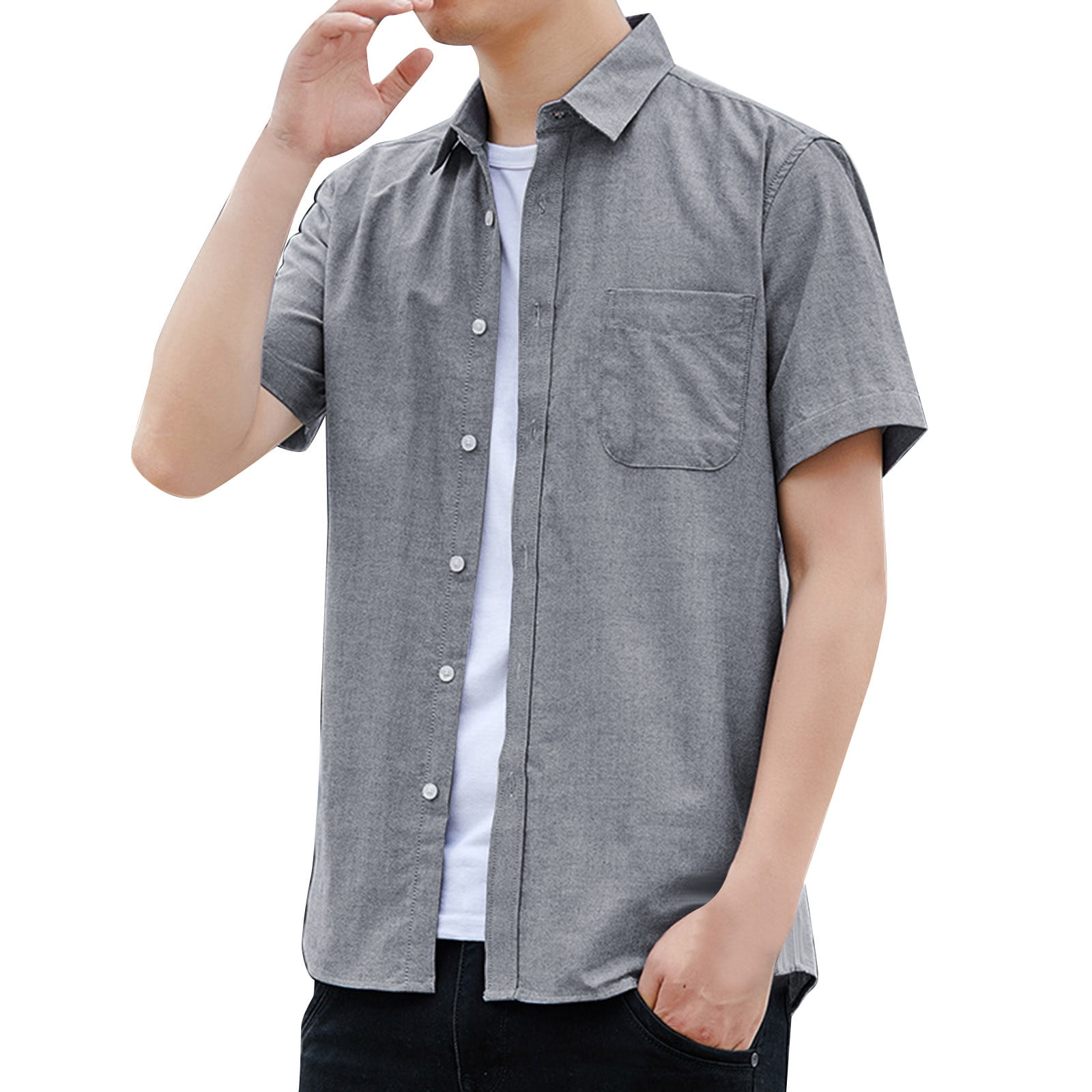 ZMHEGW Mens Shirts Casual Simplicity Korean Slim Solid Lapel S Short Sleeve  Male Top - Walmart.com