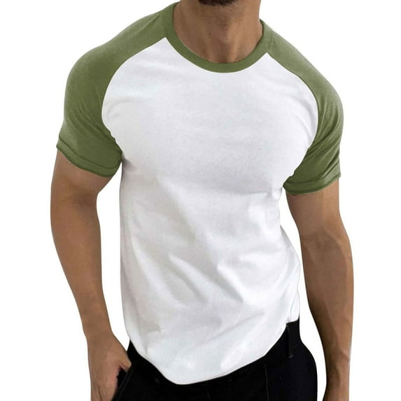 ZMHEGW Mens Spring Summer Casual Sports Color Block Raglan Sleeves Round Neck T Shirt