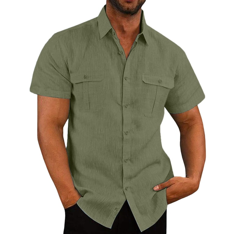 ZMHEGW Mens Summer Tropical Shirts Solid Print Short Sleeve Button 