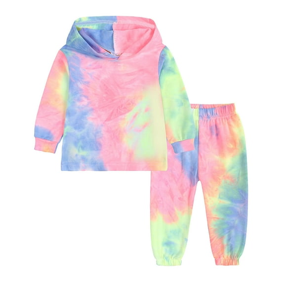 ZMHEGW Outfits for Teens Clothes Sports Casual Tie Dye Prints Long Sleeves Hooded Sweartershirt Elastic Waist Pants Toddler Kid Girl Outfits Clothes