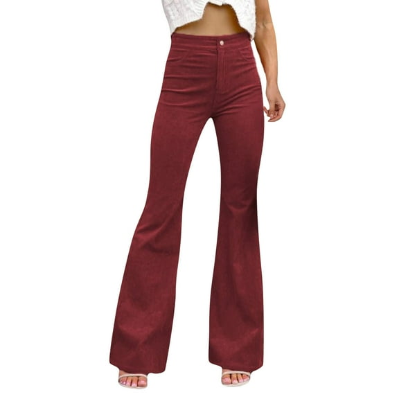 ZMHEGW Pants For Women Trendy Corduroy Flare Elastic Waist Bell Bottom Trousers