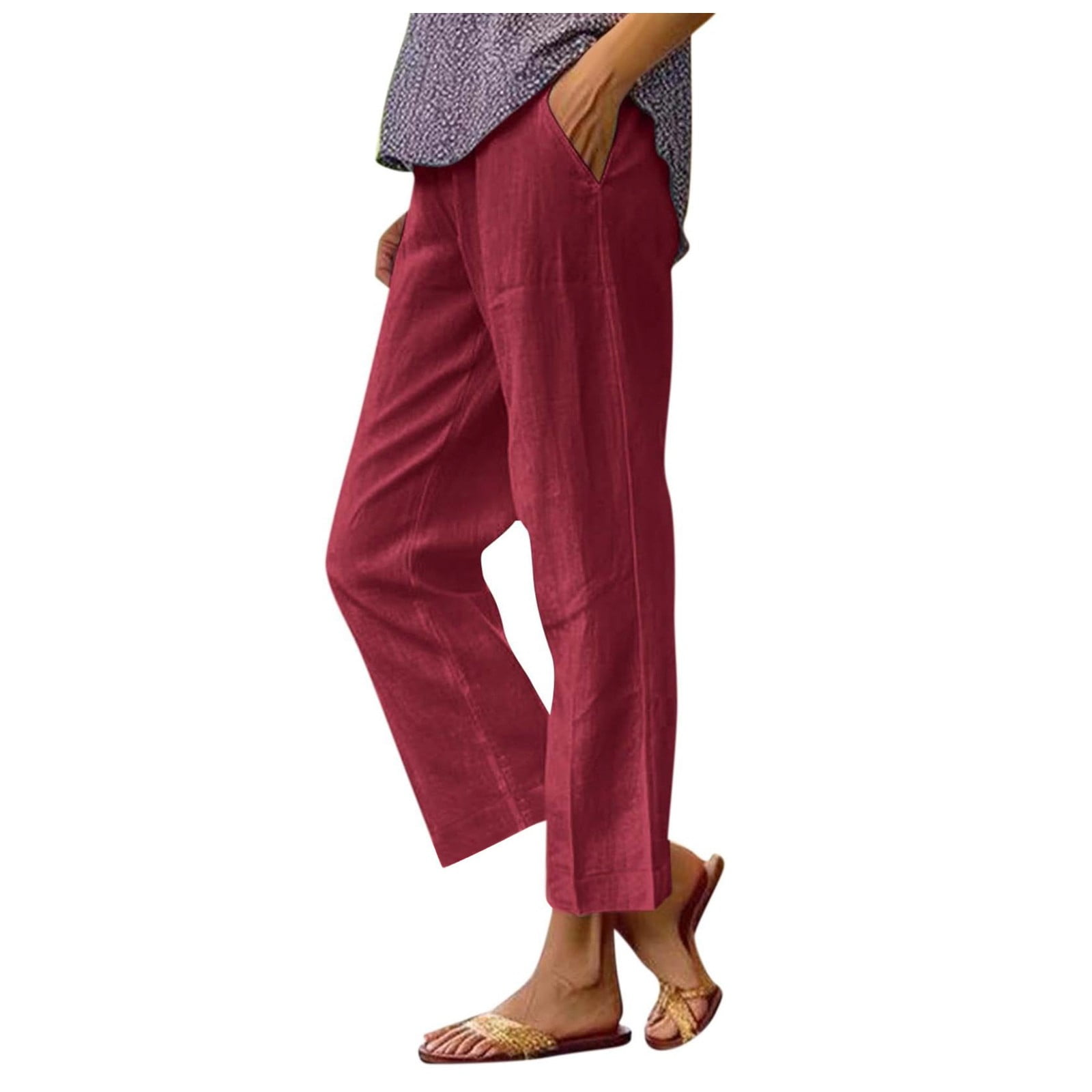 Women's Minimalist Pleated Pants Elastic Waist Solid Color Casual Straight Leg Trousers main image 1