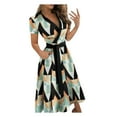 thumbnail image 1 of ZMHEGW Summer Dresses For Women 2023 Print V-Neck Lacing Slim Body Wrap Long Boho Dress, 1 of 8