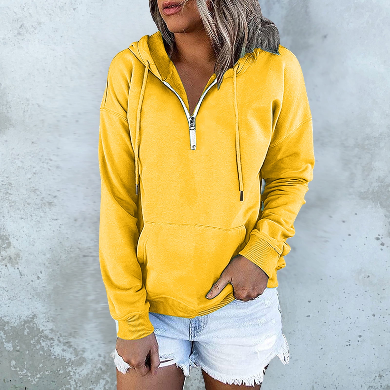ZMHEGW Sweatshirts Women Daily Long Down Pocket Hooded Pullover Sleeve Button V Drawstring Neck Cool Hoodies Top