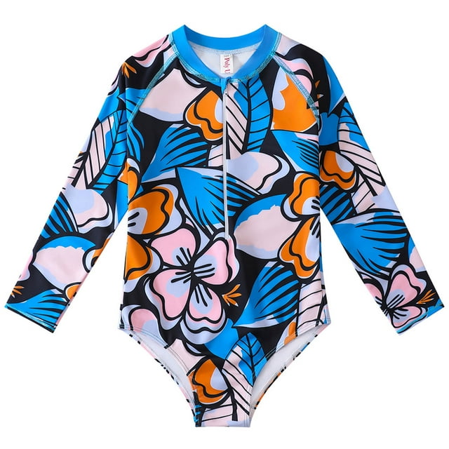 ZMHEGW Swimsuit For Toddler Girls Long Sleeve Floral Printing Beach ...