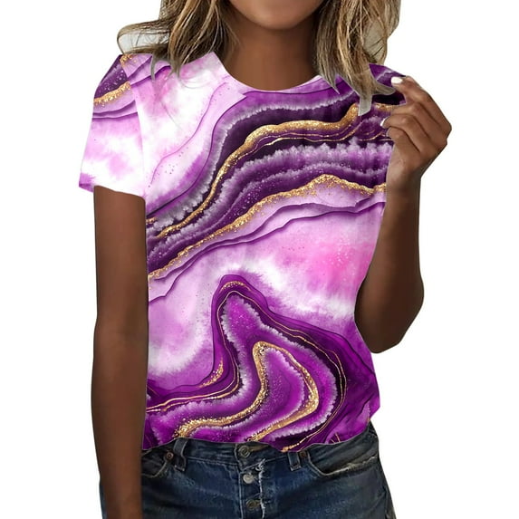 ZMHEGW T Shirts For Women Graphic Fashion Casual Top Shirt Short Sleeve Round Neck Printed Elegant Loose Soft Top Blouse Tshirts