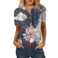 thumbnail image 1 of ZMHEGW T Shirts For Women Graphic Flower Feather Printing Buttons O Neck Short Sleeve Tops Blouse Women'S Tshirts, 1 of 5