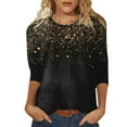 thumbnail image 1 of ZMHEGW T Shirts For Women Graphic Sequin Casual Printed Round Neck Loose Sleeved Quarter Sleeved Top Tshirts, 1 of 5