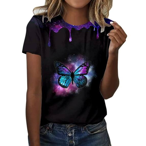 ZMHEGW T Shirts For Women Graphic Trendy Fashion Casual Top Shirt Short Sleeve Round Neck Printed Elegant Loose Soft Top Blouse Tshirts