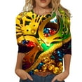thumbnail image 1 of ZMHEGW T Shirts For Women Graphic Trendy Happy Holidays Printed 3/4 Length Sleeve O Neck Top Blouse Tshirts, 1 of 5