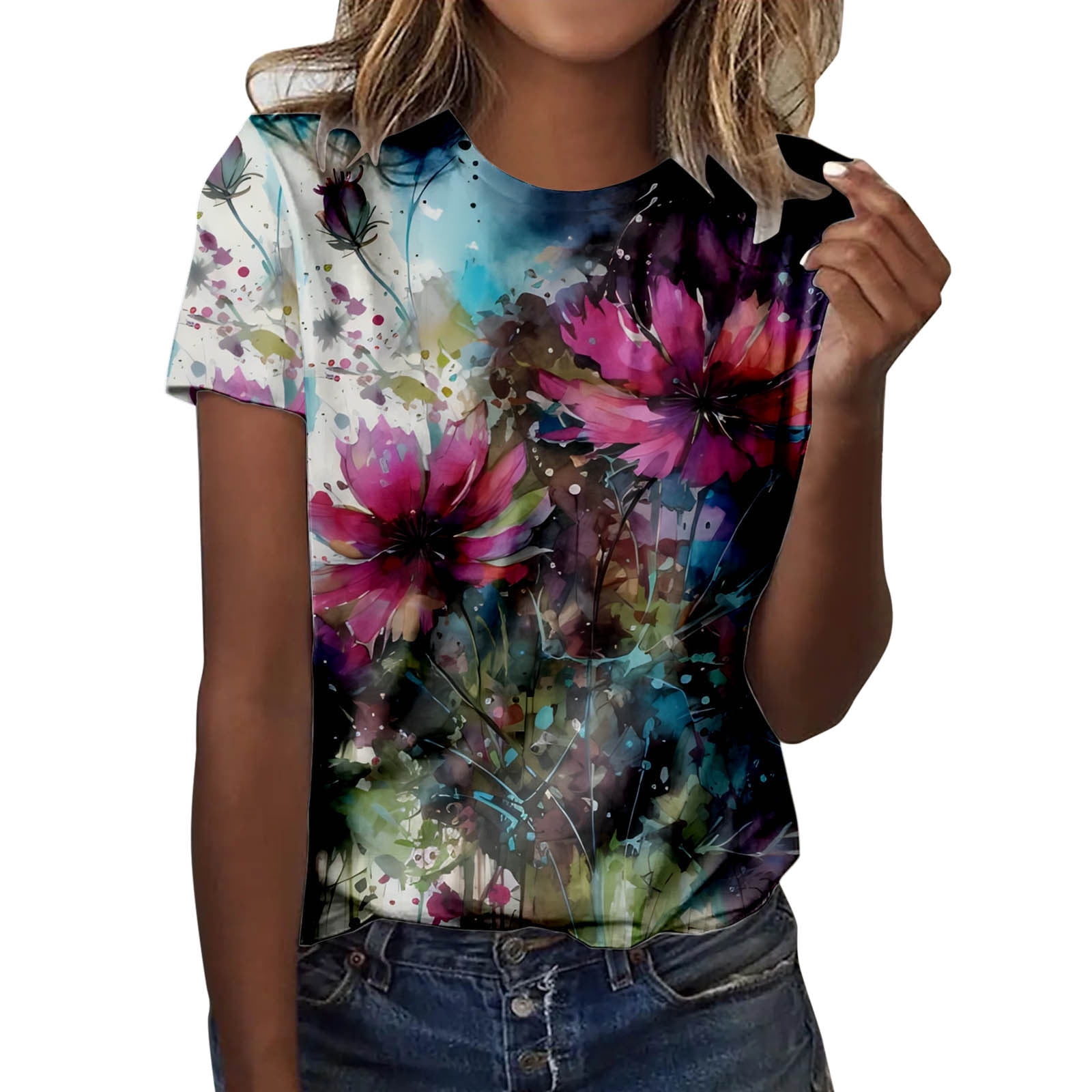 ZMHEGW T Shirts For Women Graphic Trendy Summer Casual Fashion Round ...