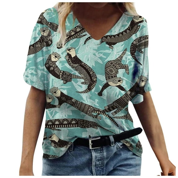 ZMHEGW T Shirts For Women Graphic Vintage Sleeve Tops Fashion Casual Short Printed Crew Neck Summer Tee Blouse Tshirts