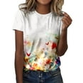 thumbnail image 1 of ZMHEGW T Shirts For Women Graphic Vintage Summer Casual Fashion Round Neck Short Sleeve Flower Butterfly Print Top Tshirts, 1 of 4