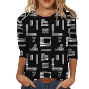 ZMHEGW T Shirts For Women Trendy Butterfly Printing O Neck Three Quarter Sleeve Tops Blouse Tshirt For Women