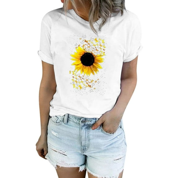 ZMHEGW T Shirts For Women Trendy Fall Sunflower Shirts For Cute Dandelion Graphics Summer Short Sleeve Tee Tops Women'S Tshirts