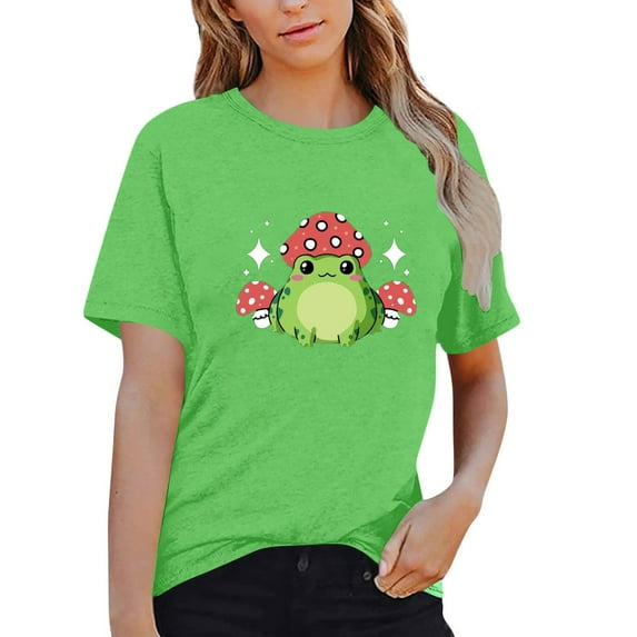 ZMHEGW T Shirts For Women Trendy Graphic Cute Shirt Mushroom Shirt Short Sleeve Print Womens Tops