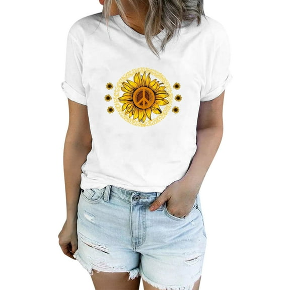 ZMHEGW T Shirts For Women Trendy Sunflower Shirts For Cute Dandelion Graphics Summer Short Sleeve Tee Tops Womens Tshirts