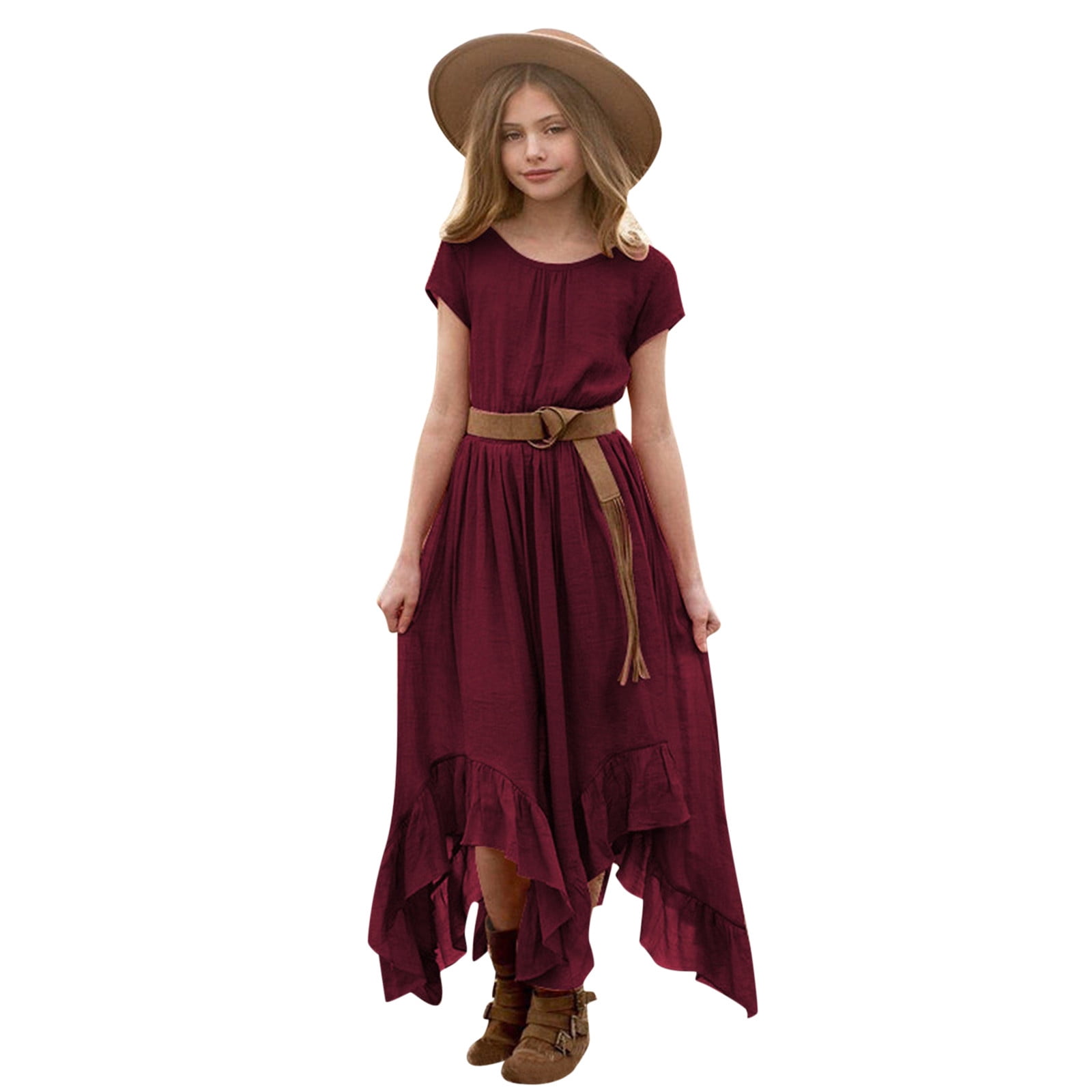 ZMHEGW Dresses For Teens Girls Little Vintage Dress Solid Short
