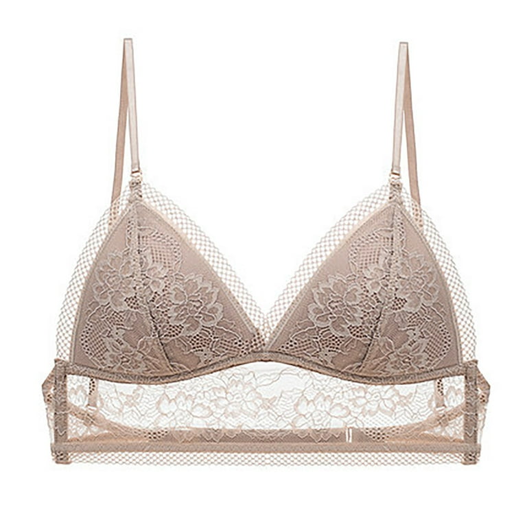 Exclare Lace Embroidery Wirefree Anti-slip Push Up Strapless Bra Women Hand  Shape Everyday Bras Custom Lift(Beige,32C） 