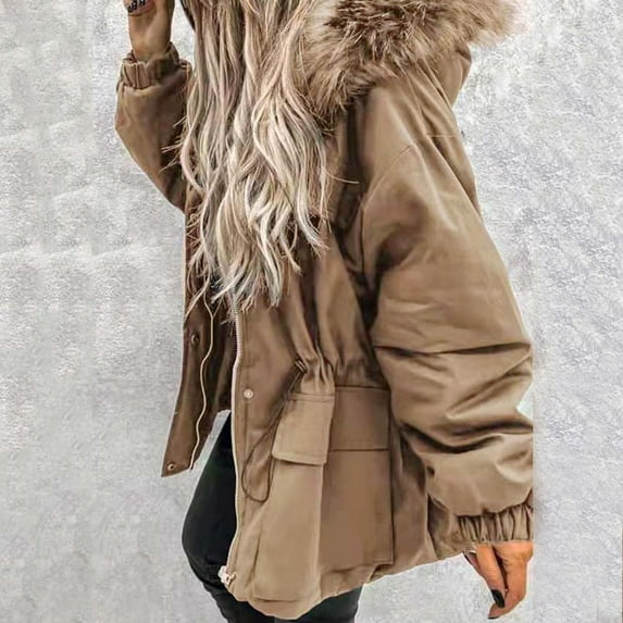 ZMHEGW Women Coats Daily Plus Size Winter Lapel Collar Long Sleeve Vintage Thicken Warm Hooded Thick Padded Outerwear Fall Jackets