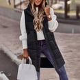 thumbnail image 1 of ZMHEGW Women Coats Loose Pocket Winter Medium Long Cotton Warm Vest Hoodless Stand Collar Winter Casual Cotton Fall Jackets, 1 of 4