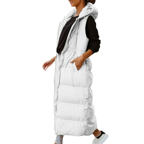 ZMHEGW Women Coats Winter Sleeveless Vest Long Hoodie Warm Down With Pockets Quilted Outdoor Zip Up Long Vest Fall Jackets