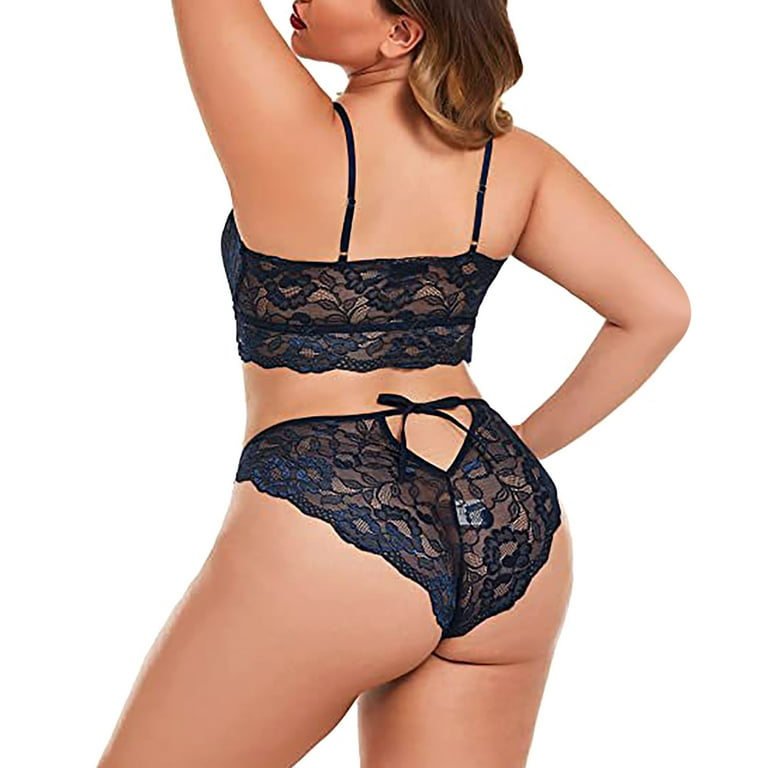ZMHEGW Women Plus Size Lingerie Lace Bodysuit Exotic Teddy Lingerie Strappy  Bra And Panty With Choker 