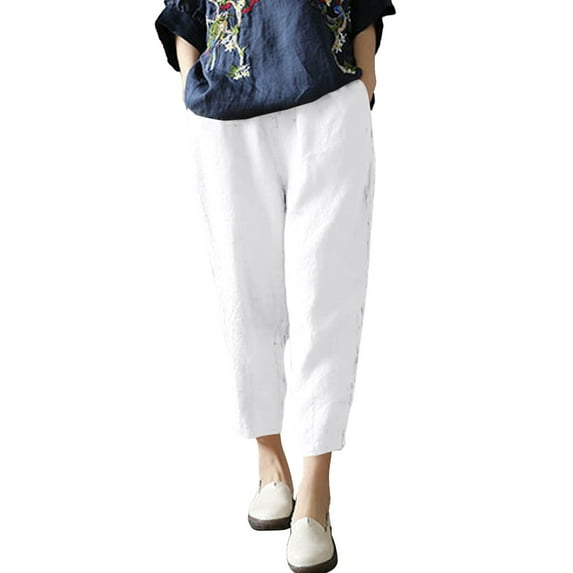 ZMHEGW Women Solid Casual Pants Pocket Pants Elastic Waist Loose Haren Women's Pants Trousers