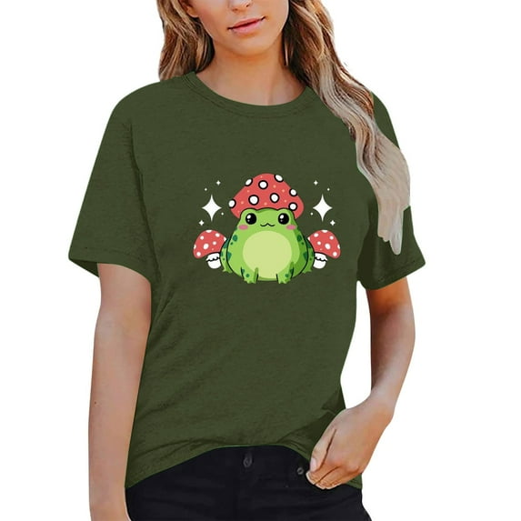 ZMHEGW Women T Shirts Casual Cute Shirt Mushroom Shirt Short Sleeve Print Tops