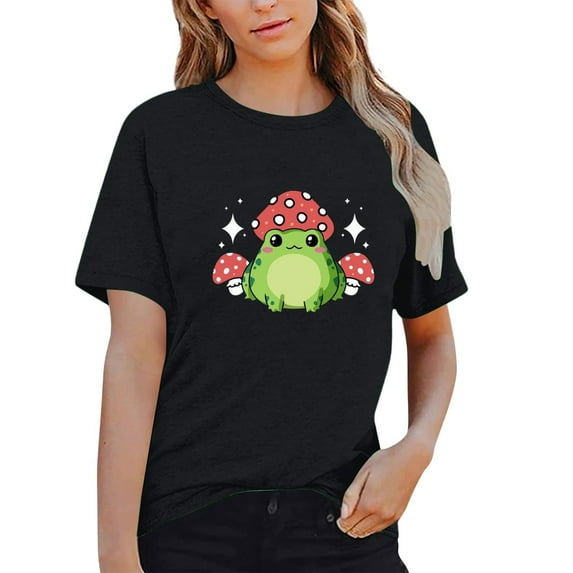 ZMHEGW Women T Shirts Casual Cute Shirt Mushroom Shirt Short Sleeve Print Tops