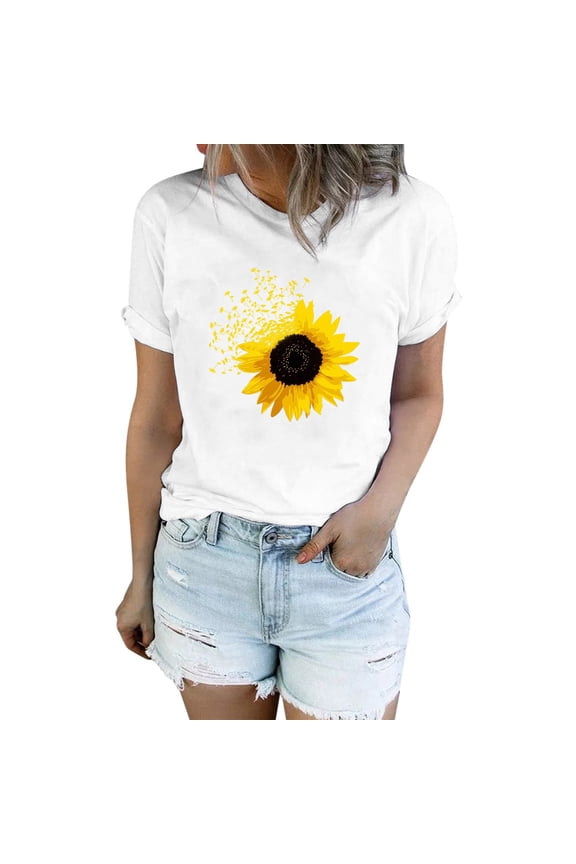 Women T Shirts Graphic Sunflower Shirts For Cute Dandelion Graphics Summer Short Sleeve Tee Tops Womens Tshirts