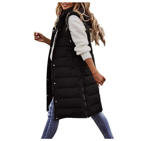 ZMHEGW Women's Long Winter Coat Vest With Hood Sleeveless Warm Down Coat With Pockets Quilted Vest Down Jacket Quilted Outdoor Jacket