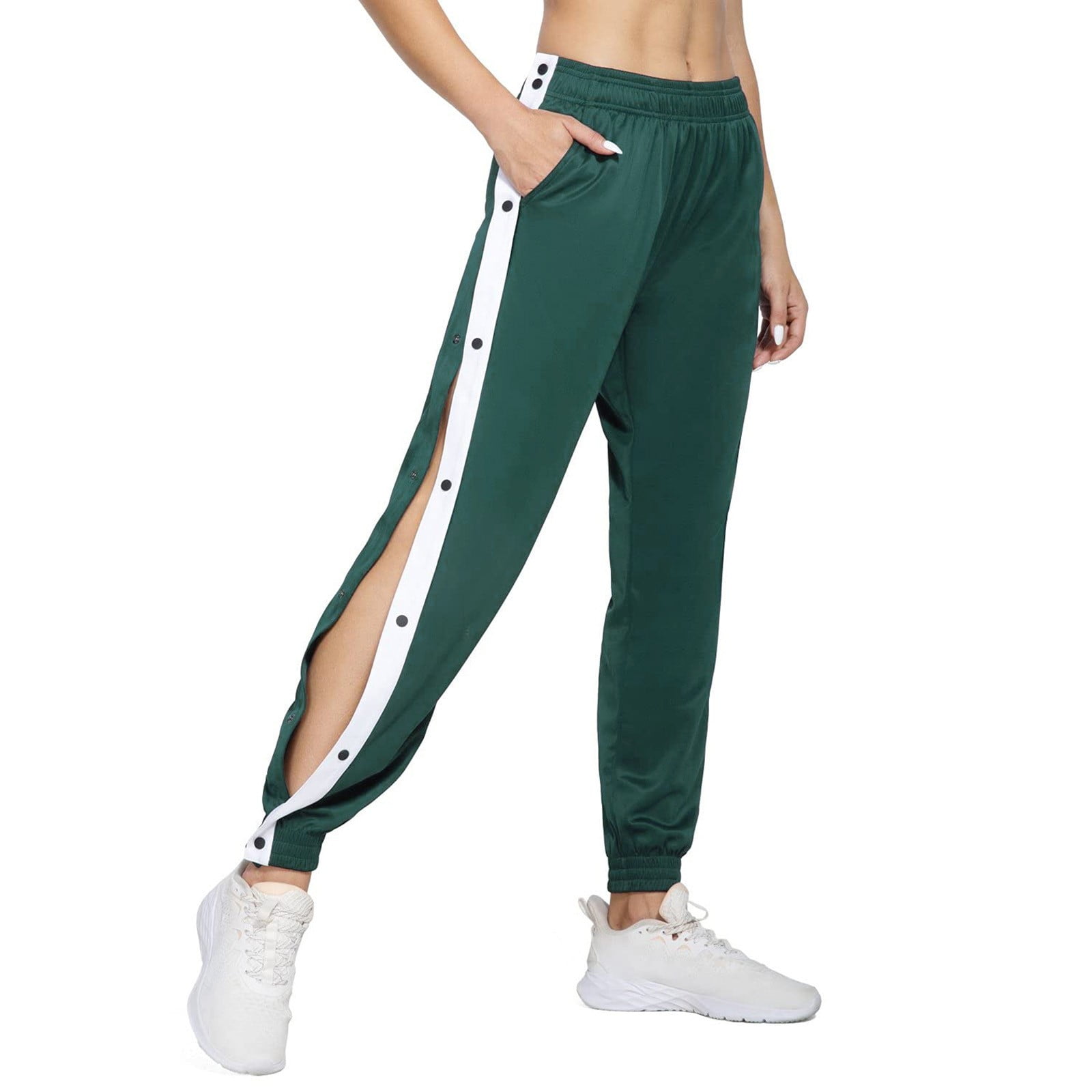 ZMHEGW Women's Tear Away Warm Up Pants Active Workout Tapered Sweatpants  With Pockets 