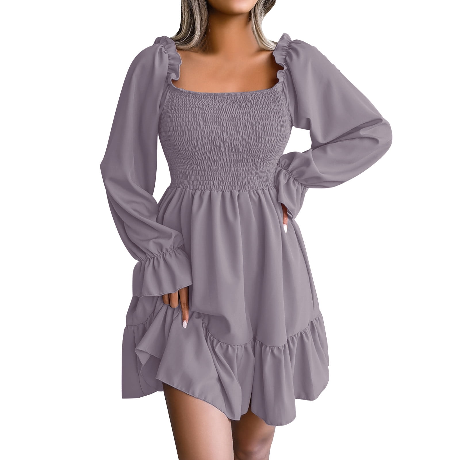GLUDEAR Women's 3D Print Long Sleeve Dress - V-Neck Ruffle Swing Dress With Iris Painting Pattern, 3XL - View #10