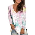 thumbnail image 1 of ZMHEGW Womens T Shirts Loose V Neck Colorful Tie Dye Printed Long Sleeve Printed T-Shirts For Women Trendy Top, 1 of 4