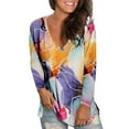 thumbnail image 1 of ZMHEGW Womens T Shirts Loose V Neck Flower Printed Long Sleeve Printed T-Shirts Women Graphic Top, 1 of 4