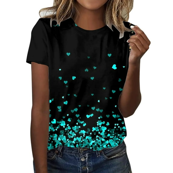 ZMHEGW Womens T Shirts Trendy Fashion Casual Top Shirt Short Sleeve Round Neck Printed Elegant Loose Soft Top Blouse Tshirts