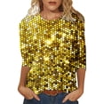 thumbnail image 1 of ZMHEGW Womens T Shirts Trendy Graphic Sequin Casual Printed Round Neck Loose Sleeved Quarter Sleeved Top Tshirts, 1 of 5