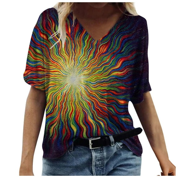 ZMHEGW Womens T Shirts Trendy Graphic Short Printed Fashion Tops Summer Crew Neck Sleeve Tee Casual Blouse Tshirts