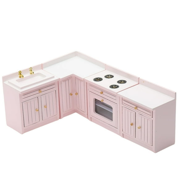 ZMKIAG 1/12 Scale Wooden Miniature Kitchen Furniture Cabinet Set - Detailed Cabinets, Cooking Table and Counter Toys for Dollhouse Displays and Collector's Arrangements