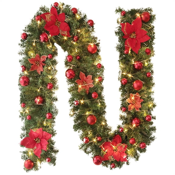 ZMKIAG 2.7m Christmas Stairs Decoration with Rattan Flowers - Natural Rattan Christmas Tree and Festival Door Decor, Rustic Holiday Home Accent for Staircase and Wall Display