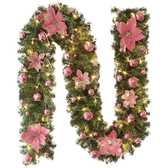 ZMKIAG 2.7m Christmas Stairs Decoration with Rattan Flowers - Natural Rattan Christmas Tree and Festival Door Decor, Rustic Holiday Home Accent for Staircase and Wall Display