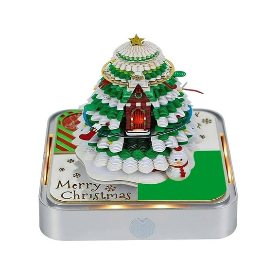 ZMKIAG 2025 Christmas Tree House Paper Art Calendar with LED Light - 3D Tear-Off Memo Desk Decor, Festive Holiday Sculpture for Home, Office, and Shelf Display