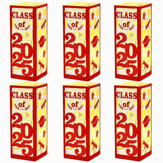 ZMKIAG 2025 Graduation Season Hollow Lamp Set, 6 PCS High-Quality Durable Lanterns with LED Candles, Graduation Table Centerpieces Boxes for Class of 2025 Graduation Party Decorations