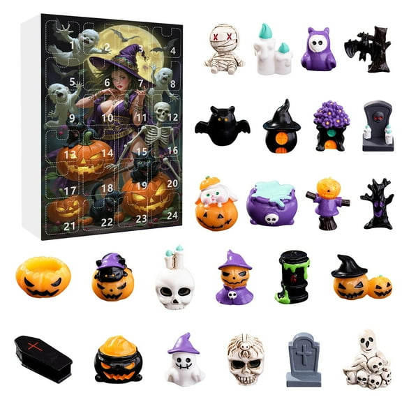 ZMKIAG 24 Grid Halloween Countdown Calendar Small Ornaments Blind Box - 3D Mini Resin Pumpkin Ghost Decor Set - Festive Ornaments for Christmas Tree & Home Decoration
