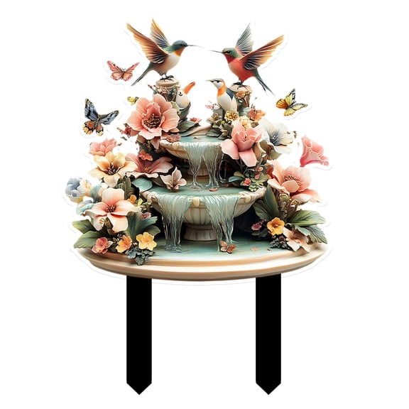 ZMKIAG 2D Acrylic Garden Decor Set with Flowers and Birds - Outdoor Flower Pot Decoration Kit Featuring Dreamlike Flowing Water Design, Weather-Resistant Ground Insert Accessories