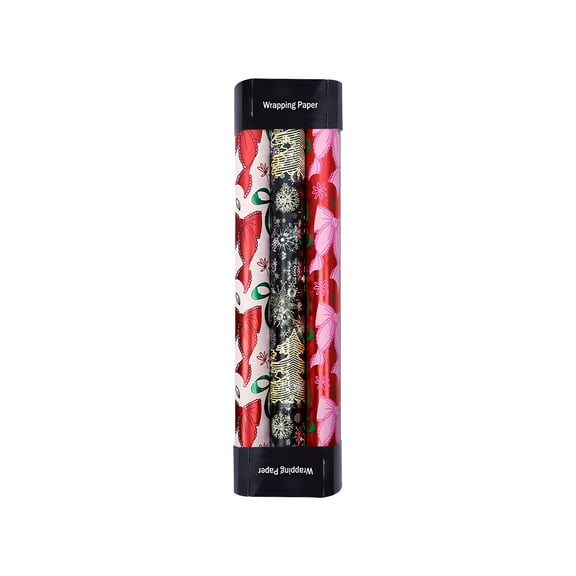 ZMKIAG 3 Rolls Christmas Wrapping Paper Roll 17 Inch X12 Feet - Festive Tree, Candy Canes, Holly and Bow Patterned Gift Wrap for ππΆπΏπΉπ Holiday Celebration and Birthday Presents