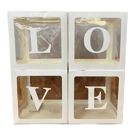 ZMKIAG 4 PCS Transparent Balloon Box Decor with Letters, 11.81 Inch Sturdy Clear Balloon Boxes, Anti-Deformed Square Letter Box for Baby Shower Wedding Birthday Party Decorations