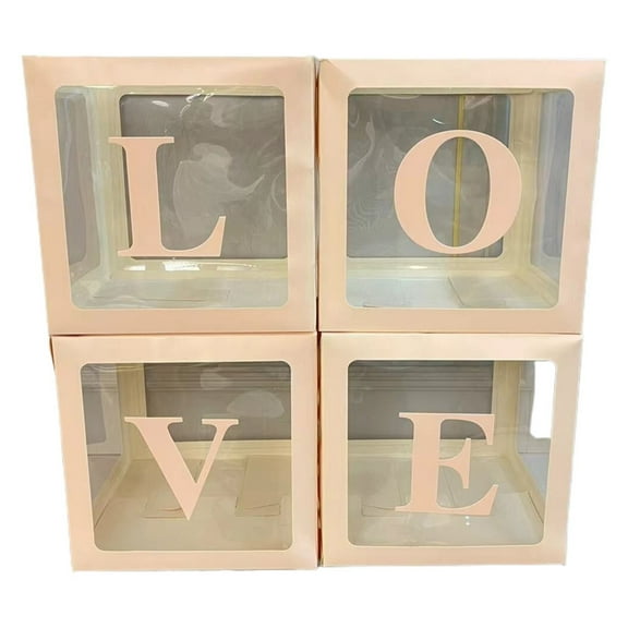 ZMKIAG 4 PCS Transparent Balloon Box Decor with Letters, 11.81 Inch Sturdy Clear Balloon Boxes, Anti-Deformed Square Letter Box for Baby Shower Wedding Birthday Party Decorations