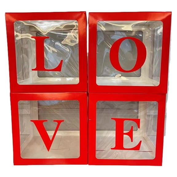 ZMKIAG 4 PCS Transparent Balloon Box Decor with Letters, 11.81 Inch Sturdy Clear Balloon Boxes, Anti-Deformed Square Letter Box for Baby Shower Wedding Birthday Party Decorations